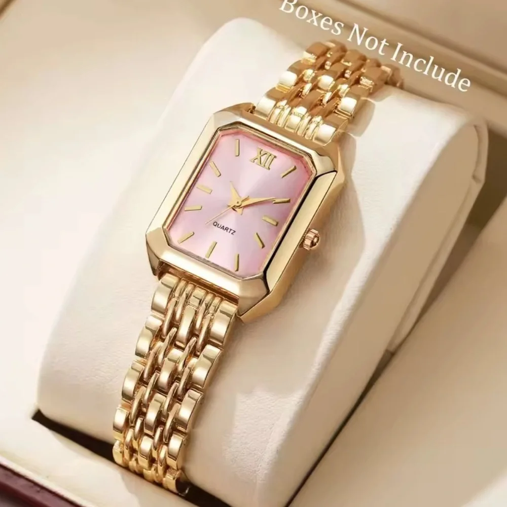 Anthropologie Gold Bracelet Watch with Pink Dial